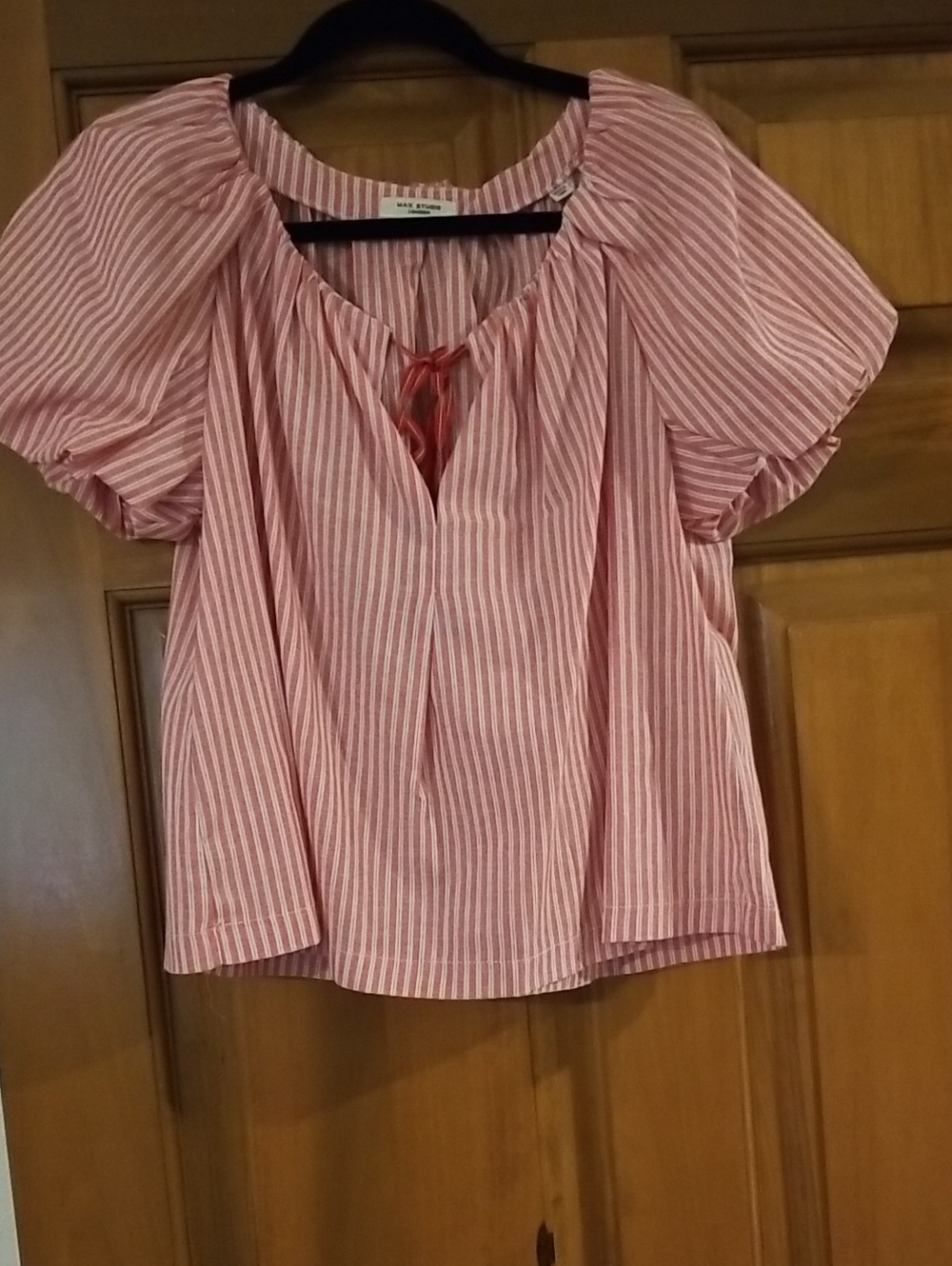 Max Studio Striped Pink Peasant Top Size Xs